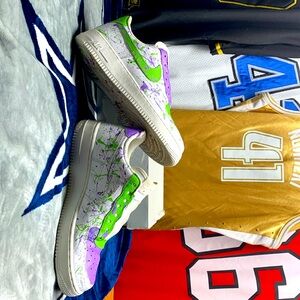 Nike Air Force 1 2007 size 7.5 white/custom purple and green paint